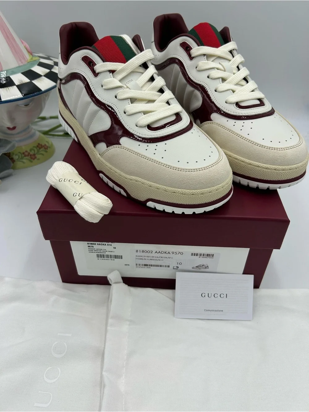 Men's Gucci re-Web leather sneakers with red accents size 10 fits 10.5 US